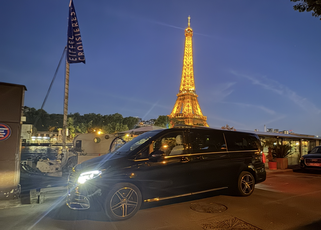 Private airport transfer Paris with luxury van near Eiffel Tower